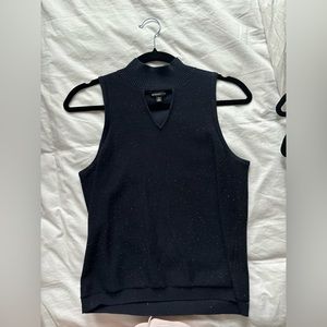 Navy high-neck top w/ cutout and confetti specks